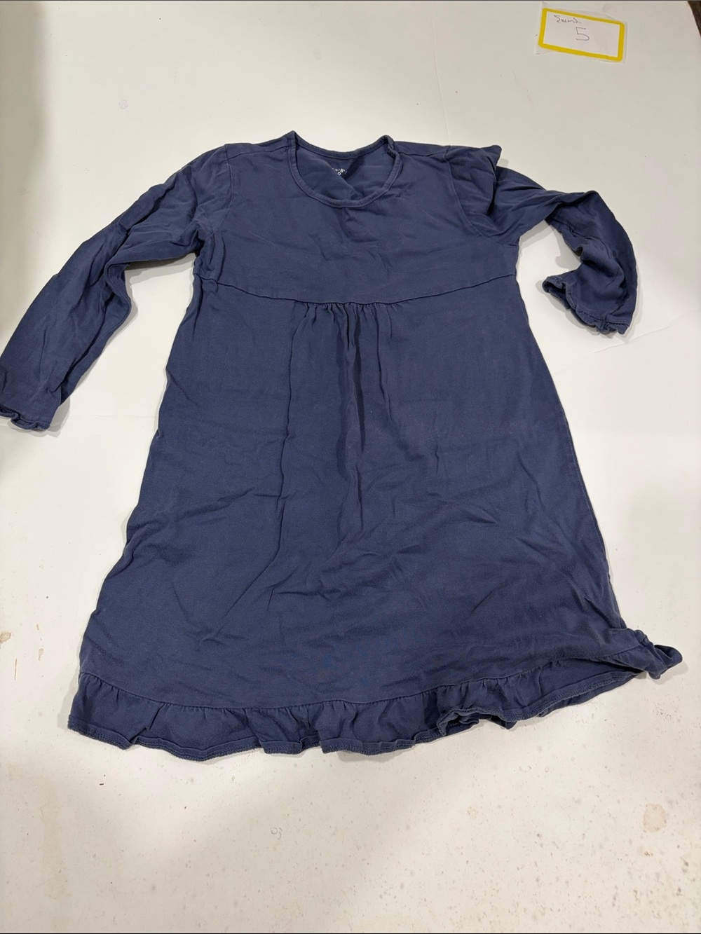 Lands' End Navy Long-Sleeve Ruffle-Hem Casual Dress